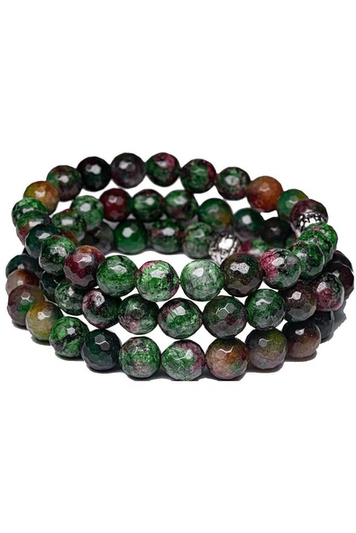 Sertifikalı Fasetli Kuvars - Ruby Yakutlu Zoisite Taşı Bileklik (GÜMÜŞ APARATLI) - 3