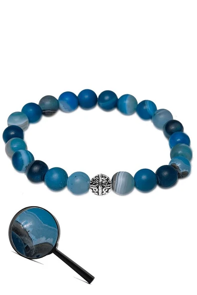 Sertifikalı Aaa Ham Işlenmemiş Mavi Akik Taşı Bileklik - Resim 2