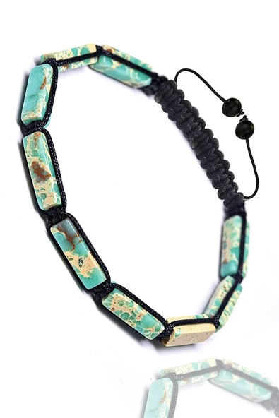 Sertifikalı Turkuaz Bej Varisit Taşı Doğal Taş Bileklik - Resim 3