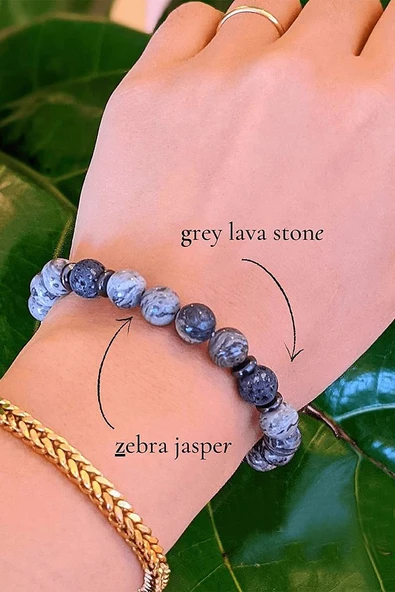 Aşk Nazar Huzur Doğal Taş Bileklik (zebra Jasper Lav Taşı) - Resim 3