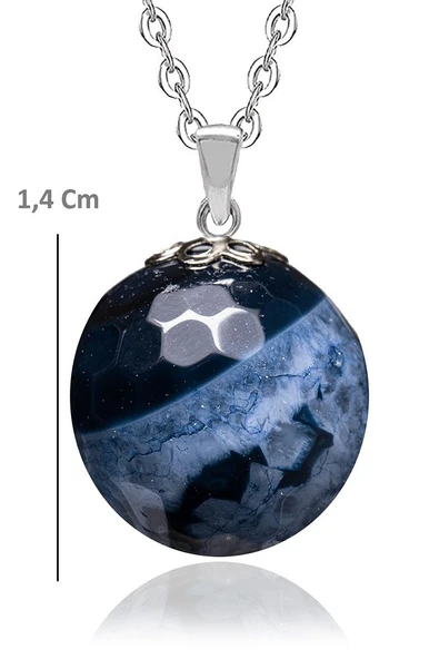 Sertifikalı Fasetli Mavi Akik Doğal Taş Kolye - Resim 2