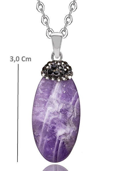 Sertifikalı Zirkon Taşlı Ametist Doğal Taş Kolye - Resim 2