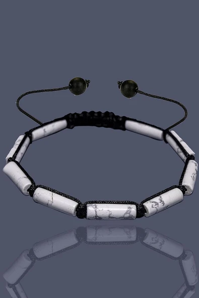 Sertifikalı Silindir Kesim Havlit Taşı Doğal Taş Bileklik - Resim 3