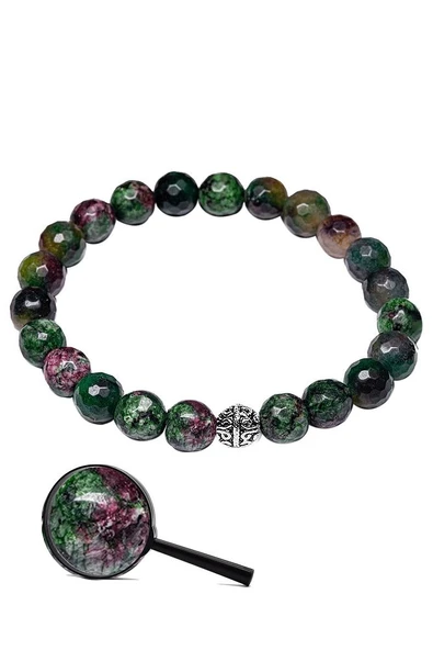 Sertifikalı Fasetli Kuvars - Ruby Yakutlu Zoisite Taşı Bileklik (GÜMÜŞ APARATLI)