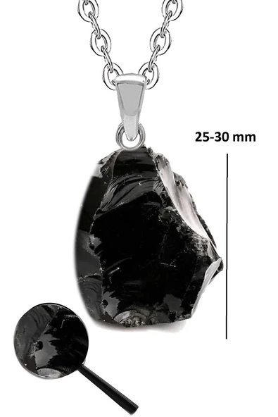 Sertifikalı Ham Işlenmemiş Obsidyen Taşı Kolye (GÜMÜŞ APARATLI)