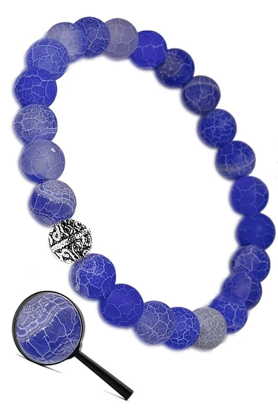 Sertifikalı Aaa Ham Işlenmemiş Damarlı Mavi Akik Taşı Bileklik ürün görseli