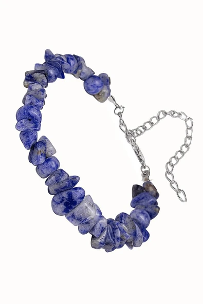 Sertifikalı Sodalit Kırık Taşlı Doğal Taş Bileklik - Resim 2