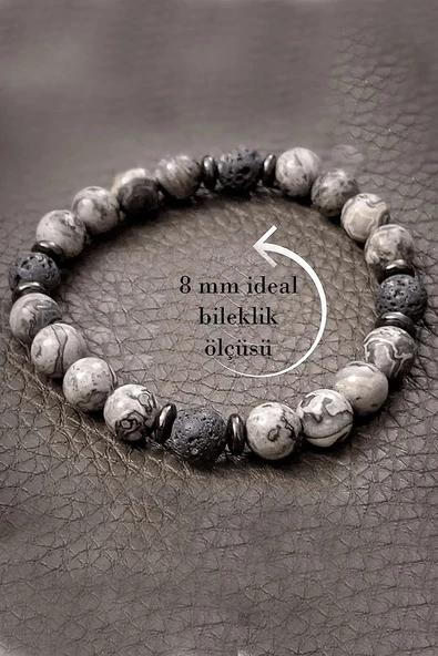 Aşk Nazar Huzur Doğal Taş Bileklik (zebra Jasper Lav Taşı) - Resim 2