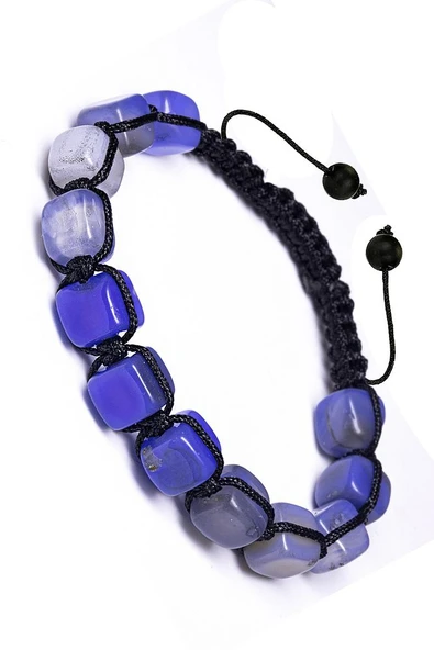 Sertifikalı Küp Kesim Ispirto Mavi Akik Taşı Doğal Taş Bileklik - Resim 2