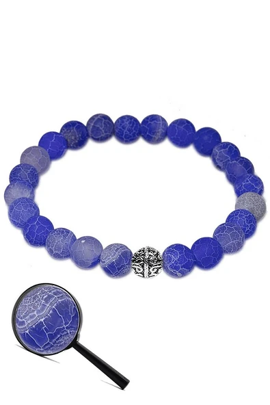 Sertifikalı Aaa Ham Işlenmemiş Damarlı Mavi Akik Taşı Bileklik - Resim 2