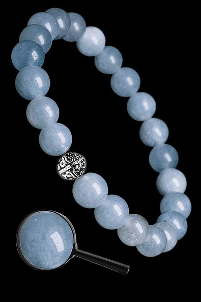 Sertifikalı Gerçek Akuamarin Taşı Bileklik 8mm - Gümüş Aparatlı - Resim 2