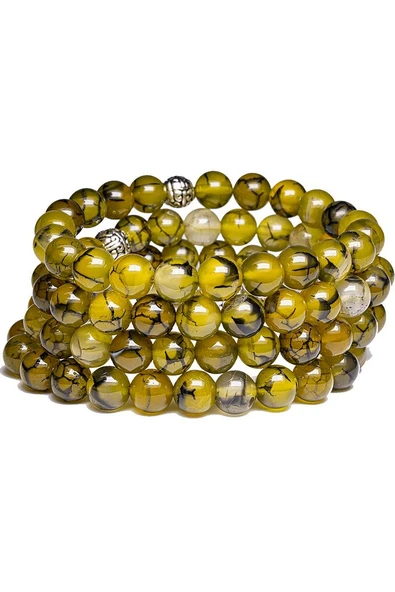 Sertifikalı Damarlı Yeşil Ejderha Akik Taşı Taşı Bileklik (GÜMÜŞ APARATLI) - Resim 3