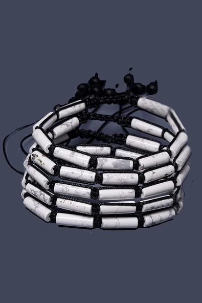 Sertifikalı Silindir Kesim Havlit Taşı Doğal Taş Bileklik - Resim 2