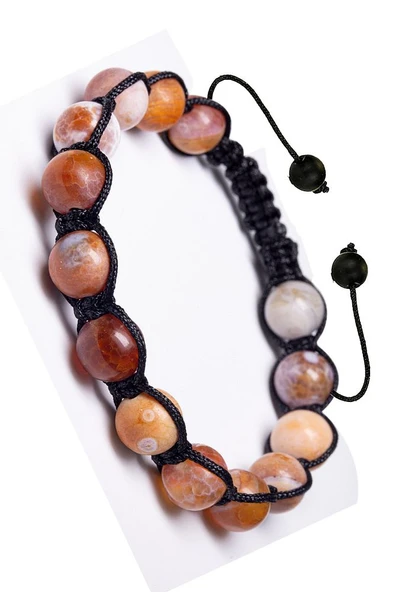 Sertifikalı Kırmızı Beyaz Akik Taşı Doğal Taş Bileklik (brezilya) - Resim 3