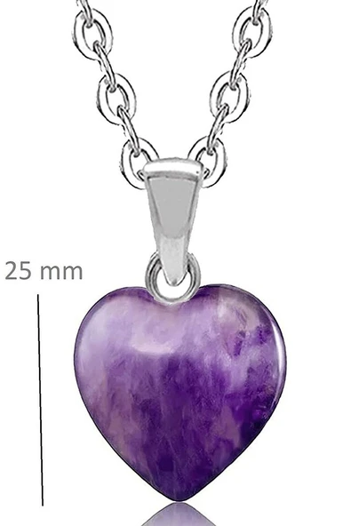 Sertifikalı Kalp Model Ametist Doğal Taş Kolye - Resim 2