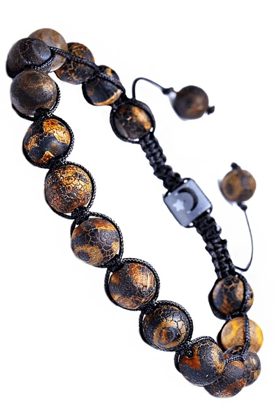 Makrome Kahverengi Damarlı Tibet Akik Bileklik - Resim 2