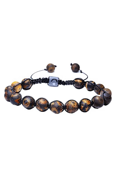 Makrome Kahverengi Damarlı Tibet Akik Bileklik - Resim 4