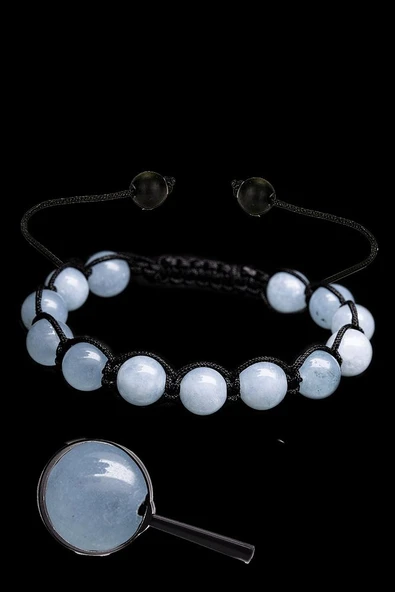 Sertifikalı Makrome Akuamarin Taşı Bileklik -1.kalite - Resim 2