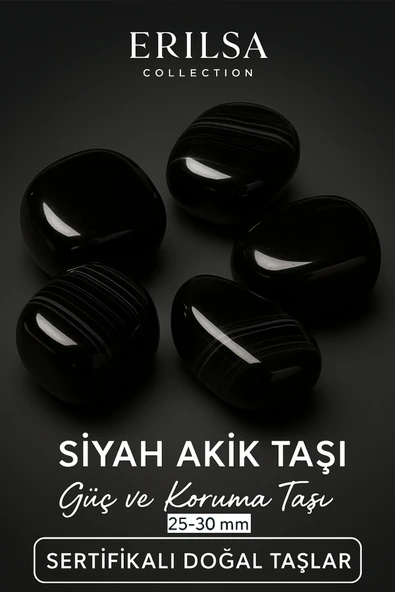 Sertifikalı Siyah Akik Taşı Doğal Taş Kütle Parça 25-30 mm – Güç ve Koruma Taşı