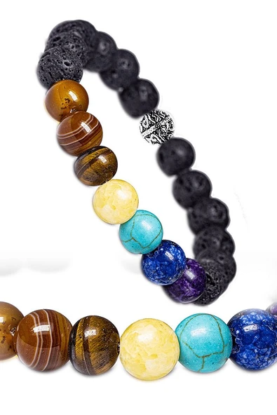 Sertifikalı 7 Çakra Doğal Taş Bileklik (akik Kaplan Gözü Kalsit Firuze Lapis Lazuli Ametist Lav) ürün görseli