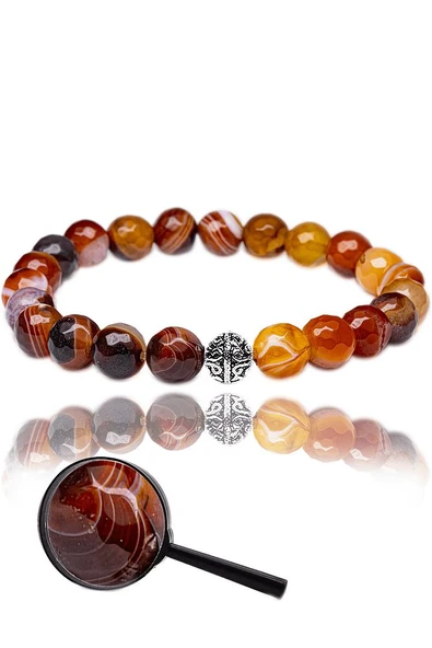 Sertifikalı Fasetli Karneol - Karnelyan Akik Taşı Bileklik - Gümüş Aparatlı - Resim 2