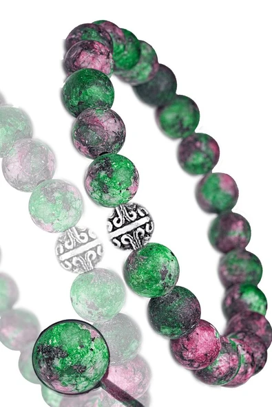 Sertifikalı Ham Işlenmemiş Ruby Yakutlu Zoisite - Anyolit Taşı Bileklik - Gümüş Aparatlı - 2