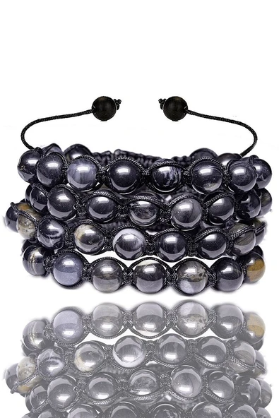 Sertifikalı Makrome Gerçek Obsidyen Taşı Bileklik - 1.kalite - Resim 3