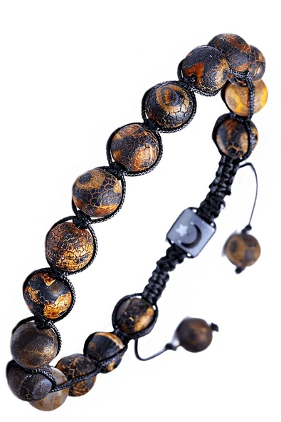 Makrome Kahverengi Damarlı Tibet Akik Bileklik - Resim 3