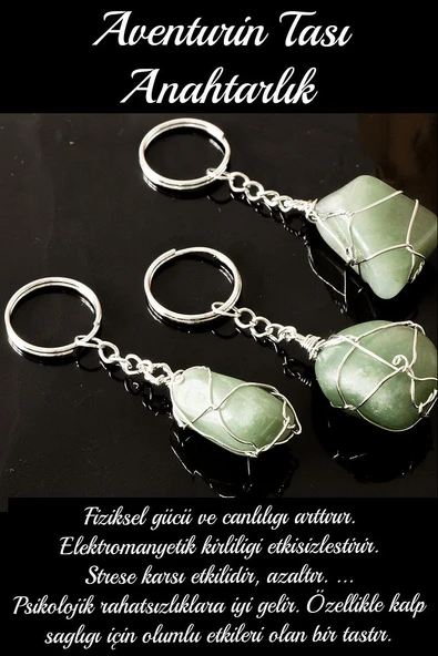 Sertifikalı Tel Sargılı Aventurin Taşı Anahtarlık - Resim 2