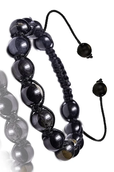 Sertifikalı Makrome Gerçek Obsidyen Taşı Bileklik - 1.kalite - Resim 2