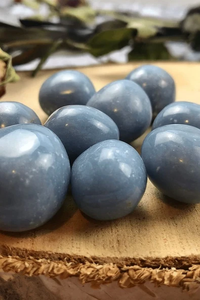 Sertifikalı Tamburlanmış Melek Taşı Kütle - Anjelit - Resim 4