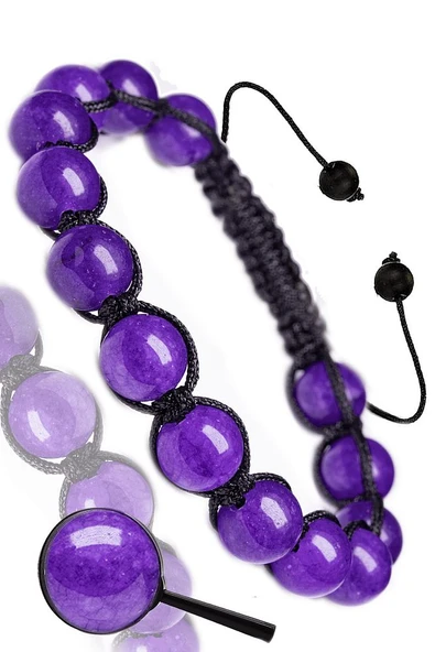 Sertifikalı Makrome Gerçek Ametist Taşı Bileklik - Afrika - Resim 2