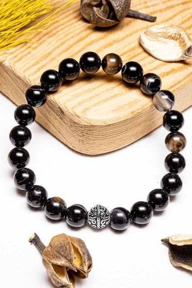 Sertifikalı Aaa+ Siyah Akik Taşı Bileklik - Gümüş Aparatlı ürün görseli