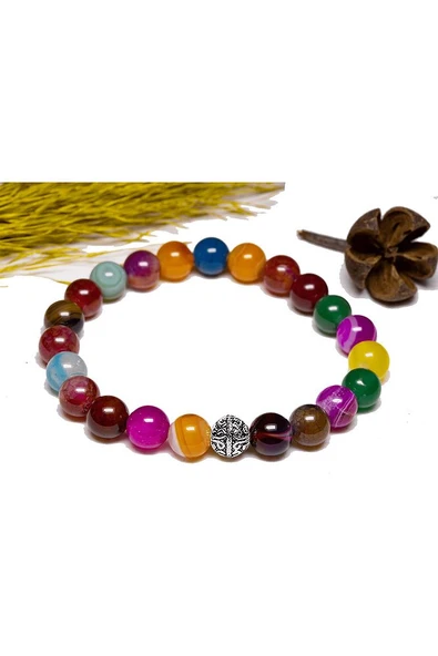 Sertifikalı Aaa+ Renkli Akik Taşı Bileklik - Gümüş Aparatlı - Resim 2