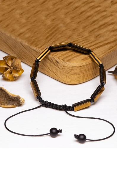 Sertifikalı Rose Hematit Taşı Bileklik - Makrome - Resim 2