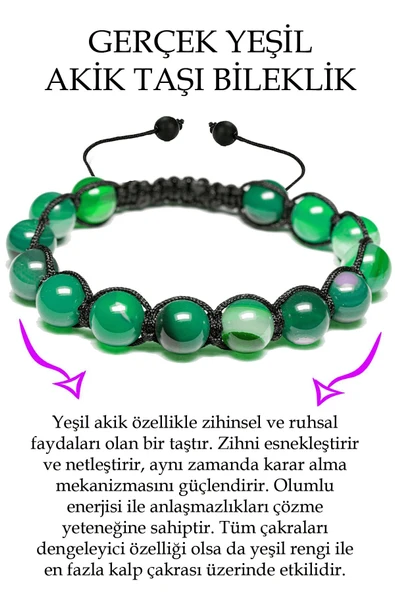 Sertifikalı Su Yeşili Akik Taşı Bileklik - Makrome ürün görseli 1
