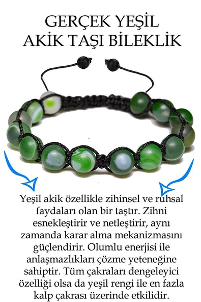 Sertifikalı Ham Işlenmemiş Yeşil Akik Taşı Bileklik - Makrome ürün görseli