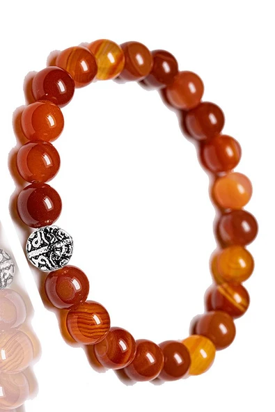 Sertifikalı Aaa+ Kalite Kırmızı Akik Taşı Bileklik - Gümüş Aparatlı - Resim 3