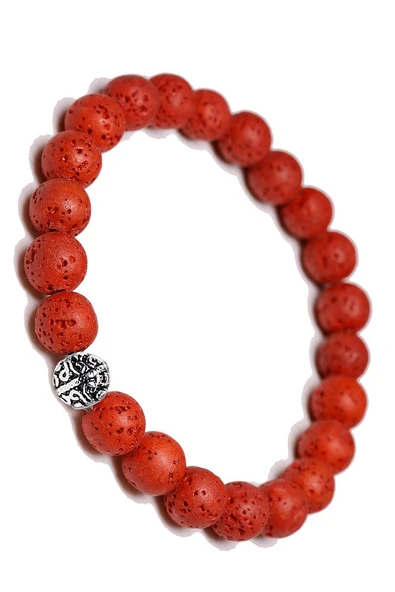 Sertifikalı Kırmızı Volkanik Lav Taşı Bileklik - Gümüş Aparatlı - Resim 2