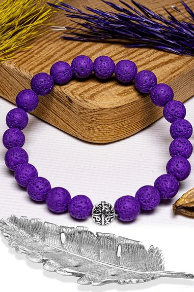 Sertifikalı Volkanik Mor Lav Taşı Bileklik - Gümüş Aparatlı ürün görseli 1