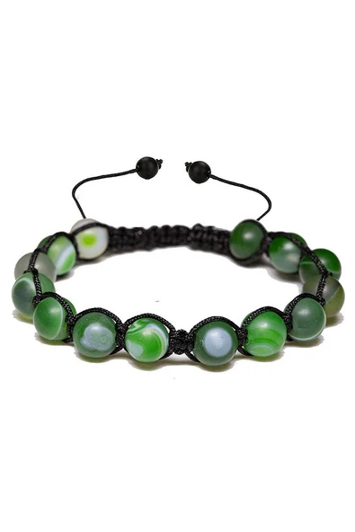 Sertifikalı Ham Işlenmemiş Yeşil Akik Taşı Bileklik - Makrome - Resim 3
