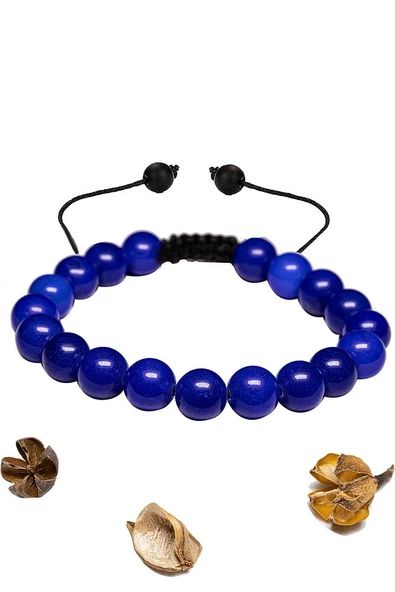 Sertifikalı Gece Mavi Lacivert Akik Taşı Bileklik - Makrome - Resim 2