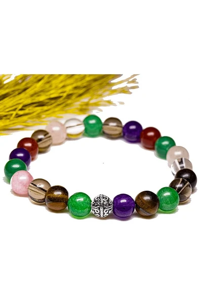 Sertifikalı Ametist Kaplan Gözü Aventurin Kuvars Obsidyen Akik Taşı 7 Çakra Doğal Taş Bileklik - Resim 2