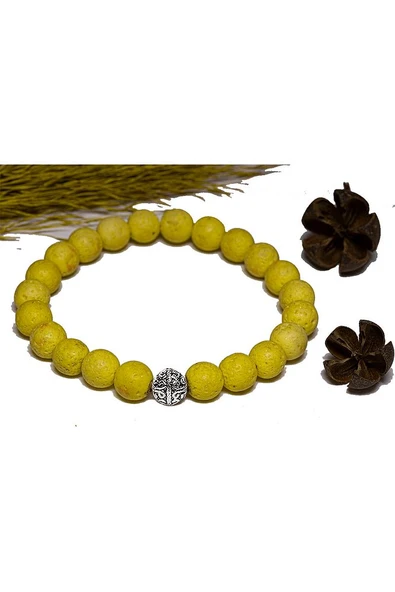 Sertifikalı Volkanik Sarı Lav Taşı Bileklik - Gümüş Aparatlı - Resim 2