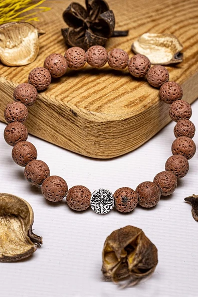 Sertifikalı Volkanik Kahverengi Lav Taşı Bileklik - Gümüş Aparatlı ürün görseli