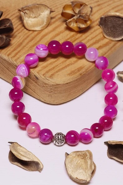 Sertifikalı Aaa+ Kalite Pembe Akik Taşı Bileklik ürün görseli