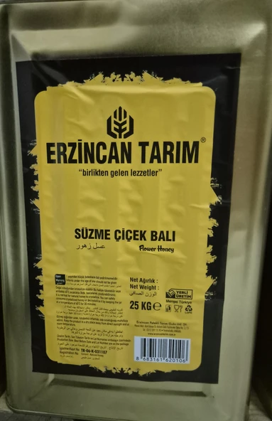 Erzincan Tarım Bal Çiçek Balı Flower Honey 25 Kg Teneke bal