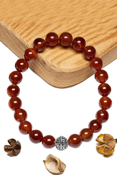 Sertifikalı Aaa+ Kızıl Yemen Akik Taşı Bileklik - Gümüş Aparatlı ürün görseli