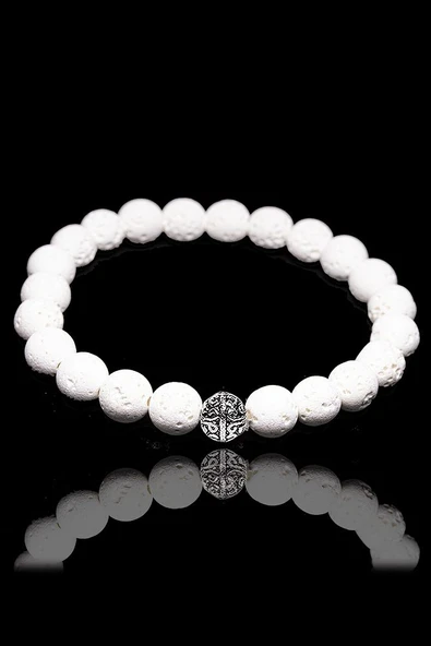 Sertifikalı Volkanik Beyaz Lav Taşı Bileklik - Gümüş Aparatlı - Resim 2