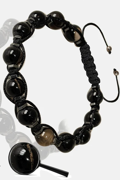 Sertifikalı Siyah Göz Akik Taşı Bileklik - Makrome ürün görseli 1